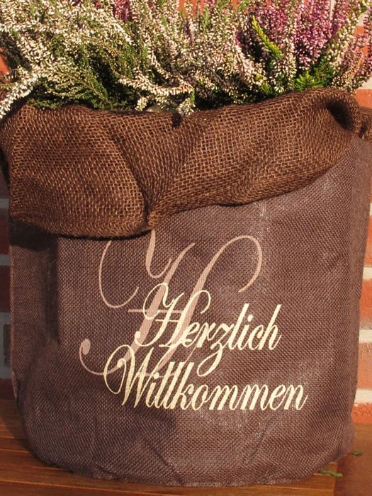 Jute-Übertopf "Herzlich Willkommen" - Image 2